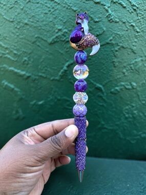 Handcrafted Purple Fox Beaded Rhinestone Pen